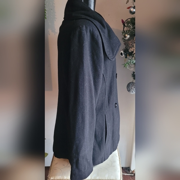 Tower by London Fog Black Wool Blend Pea Coat L - Picture 5 of 8